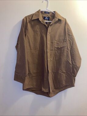 Stafford Wrinkle-Free Brown Long Sleeve Button Down Shirt Men's
